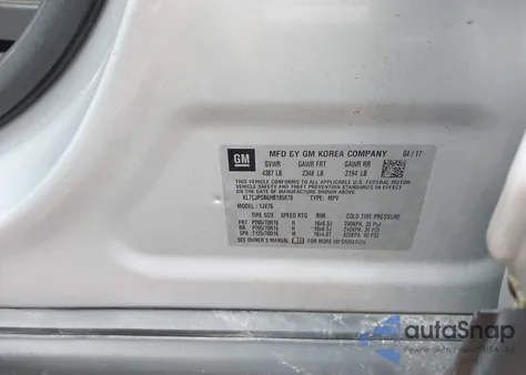 2017 Chevrolet Trax Lt из США, поврежденный, VIN KL7CJPSB6HB185878